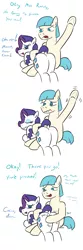 Size: 800x2400 | Tagged: suggestive, artist:jargon scott, derpibooru import, coco pommel, rarity, pony, unicorn, bdsm, cocoa cantle, cute, dialogue, dock, eyes closed, female, frown, glare, half r63 shipping, male, marshmallow coco, nervous, open mouth, plot, raised tail, rule 63, shipping, shivering, smiling, spanking, straight, underhoof, wavy mouth