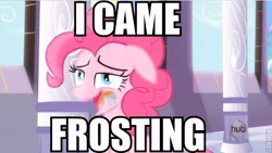 Size: 579x326 | Tagged: caption, derpibooru import, edit, edited screencap, hub logo, i came, implied orgasm, meme, pinkie pie, screencap, suggestive, the hub