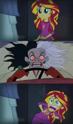 Size: 595x1013 | Tagged: grimdark, derpibooru import, sunset shimmer, equestria girls, 101 dalmatians, cruella de vil, exploitable meme, sunset screamer