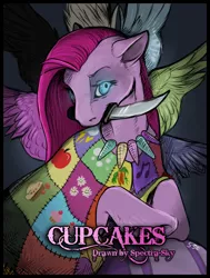 Size: 620x820 | Tagged: artist:spectra-sky, comic, comic:cupcakes, cutie mark dress, derpibooru import, fanfic:cupcakes, grimdark, pinkamena diane pie, pinkie pie, solo