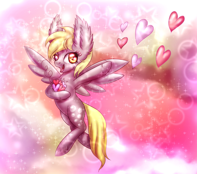 Size: 1546x1366 | Tagged: safe, artist:9de-light6, derpibooru import, derpy hooves, pegasus, pony, ear fluff, female, heart, mare, solo, unshorn fetlocks