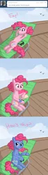 Size: 500x1800 | Tagged: safe, artist:alipes, derpibooru import, pinkie pie, earth pony, pony, ask pinkie pierate, ask, comic, female, mare, solo, sunglasses, sunscreen, tumblr