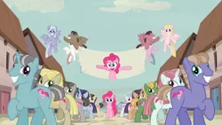 Size: 1280x720 | Tagged: artist:gnp foehammer, derpibooru import, equal town banner, equal town banner meme, exploitable meme, in our town, meme, pinkie pie, praise pinkie, safe, screencap, the cutie map