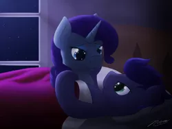 Size: 1024x768 | Tagged: safe, derpibooru import, rarity, oc, oc:kydose, pegasus, pony, unicorn, bed, bedroom eyes, canon x oc, face to face, love, raridose, romantic, shipping