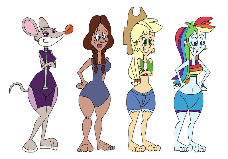 Size: 2297x1601 | Tagged: safe, artist:hunterxcolleen, derpibooru import, applejack, rainbow dash, human, equestria girls, belly button, bikini, bikini top, clothes, crossover, dorothy gale, feet, geronimo stilton, humanized, legends of oz, shorts, swimsuit, thea stilton