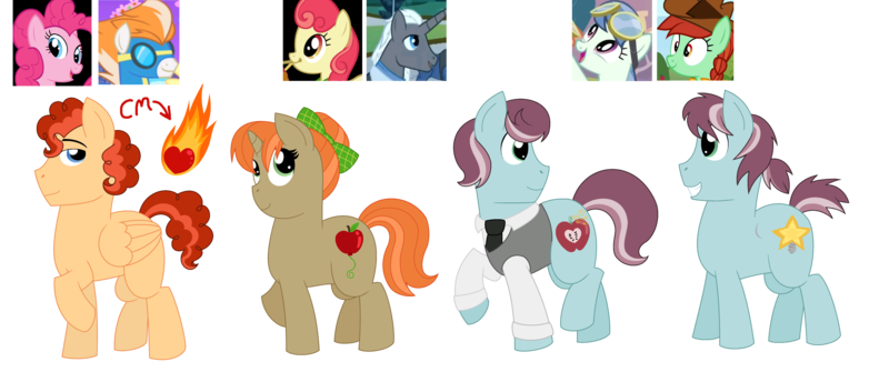 Size: 5249x2257 | Tagged: safe, artist:strawberry-spritz, derpibooru import, edit, edited screencap, screencap, apple bumpkin, candy apples, fire streak, pinkie pie, spring skies, oc, pegasus, pony, unicorn, apple family member, art trade, black background, cropped, female, magical lesbian spawn, male, mare, ms paint, offspring, parent:apple bumpkin, parent:candy apples, parent:fire streak, parent:pinkie pie, parent:south pole, parent:spring skies, screencap reference, simple background, south pole, stallion, transparent background, vector