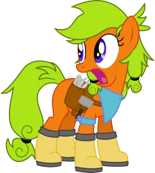 Size: 1148x1280 | Tagged: safe, artist:forgotten-remnant, derpibooru import, oc, oc:carrot patch, unofficial characters only, blank flank, boots, saddle bag