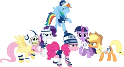 Size: 7348x4000 | Tagged: safe, artist:jeatz-axl, derpibooru import, applejack, fluttershy, pinkie pie, rainbow dash, rarity, twilight sparkle, twilight sparkle (alicorn), alicorn, pony, absurd resolution, american football, andrew luck, baseball cap, clothes, female, hat, headband, helmet, indianapolis colts, mane six, mare, nfl, open mouth, raised hoof, shirt, simple background, super bowl, super bowl xlix, sweatband, transparent background, vector