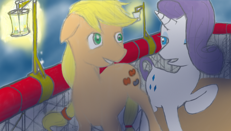 Size: 1883x1068 | Tagged: safe, artist:ponescribbles, derpibooru import, applejack, rarity