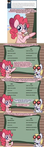 Size: 900x2971 | Tagged: safe, artist:solar-slash, derpibooru import, derpy hooves, pinkie pie, pegasus, pony, ask pinkie pie solutions, ask, comic, dreamy, female, glasses, ice cream, mare, tumblr