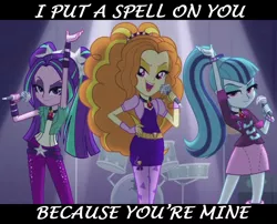 Size: 1082x876 | Tagged: safe, derpibooru import, screencap, adagio dazzle, aria blaze, sonata dusk, equestria girls, rainbow rocks, creedence clearwater revival, i put a spell on you, looking at you, lyrics, music, screamin' jay hawkins, song reference, the dazzlings