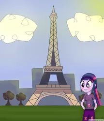 Size: 988x1148 | Tagged: safe, artist:ytpinkiepie2, derpibooru import, twilight sparkle, equestria girls, eiffel tower, paris, solo