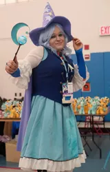 Size: 3766x5887 | Tagged: alicorn amulet, cape, clothes, cosplay, derpibooru import, great and powerful, hat, human, irl, irl human, magical girl, photo, ponycon, ponycon 2015, ponycon nyc, prop, safe, skirt, trixie, trixie's cape, trixie's hat, vest, waistcoat