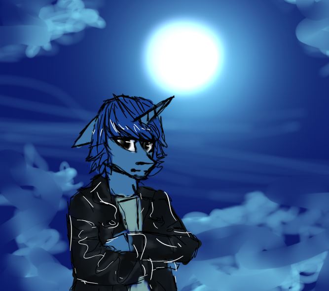 Size: 667x589 | Tagged: safe, artist:alliecorn, derpibooru import, oc, oc:paradox, unofficial characters only, pony, unicorn, clothes, crossed hooves, leather jacket, moon, night, solo