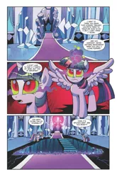 Size: 1759x2667 | Tagged: safe, derpibooru import, idw, princess cadance, twilight sparkle, twilight sparkle (alicorn), alicorn, pony, spoiler:comic, spoiler:comicfiendshipismagic1, crystal palace, dark magic, female, idw advertisement, magic, mare, preview, sombra eyes