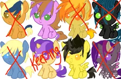 Size: 613x399 | Tagged: safe, artist:crystalclusterstable, artist:sararini, derpibooru import, oc, unofficial characters only, alicorn, hybrid, pony, adoptable, adopted, alicorn oc, baby, baby pony, blank flank, interspecies offspring, magical lesbian spawn, offspring, parent:amethyst star, parent:apple cobbler, parent:daring do, parent:donut joe, parent:noteworthy, parent:princess cadance, parent:queen chrysalis, parent:spitfire, parents:cadalis