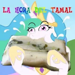 Size: 480x480 | Tagged: eating, food, mexican, mexico, nom, princess celestia, safe, spanish, tamal, wat