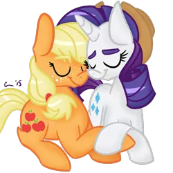 Size: 1000x1000 | Tagged: safe, artist:rivalcat, derpibooru import, applejack, rarity, female, hearts and hooves day, lesbian, rarijack, shipping, thick eyebrows