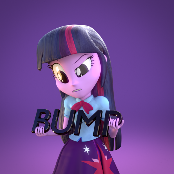 Size: 1000x1000 | Tagged: safe, artist:3d thread, artist:creatorofpony, derpibooru import, twilight sparkle, equestria girls, /mlp/, 3d, 3d model, blender, bump, clothes, curious, holding, questioning, shirt, skirt, solo