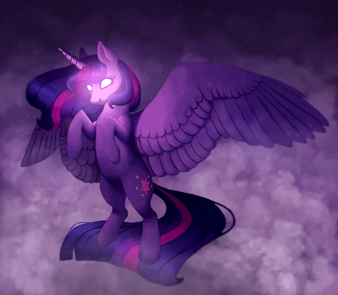 Size: 1900x1660 | Tagged: safe, artist:6ghost, derpibooru import, twilight sparkle, twilight sparkle (alicorn), alicorn, pony, female, glowing eyes, levitation, magic, mare, solo, spread wings, telekinesis