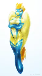 Size: 662x1200 | Tagged: anthro, artist:equus, bedroom eyes, breasts, busty spitfire, crossed arms, derpibooru import, female, latex, latex suit, leotard, solo, solo female, spitfire, stupid sexy spitfire, suggestive, unguligrade anthro, wonderbolts uniform