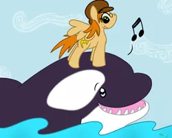 Size: 1280x1024 | Tagged: safe, artist:msbeka, derpibooru import, oc, oc:kl, oc:shashi, unofficial characters only, orca, whale, cloud, music notes, ponysona