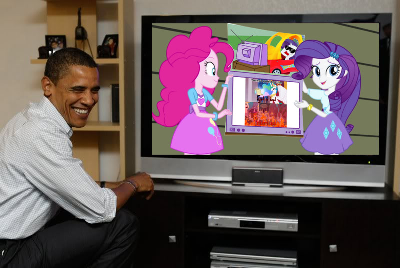 Size: 800x535 | Tagged: safe, derpibooru import, pinkie pie, princess celestia, rainbow dash, rarity, equestria girls, rainbow rocks, accepted meme that never ends, american presidents, barack obama, celestia's proclamation, comic, exploitable meme, faic, hapless twilight, meme, memeception, obligatory pony, photo, politics, rainboom's advertisement, text, the meme that never ends, tv meme