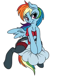 Size: 2500x3000 | Tagged: artist:dfectivedvice, artist:pananovich, clothes, colored, corset, derpibooru import, lingerie, panties, rainbow dash, simple background, stockings, suggestive, transparent background, underwear