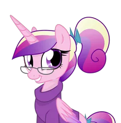 Size: 9827x10000 | Tagged: safe, artist:briskby, artist:lisa400, derpibooru import, princess cadance, alicorn, pony, .svg available, absurd resolution, adorkable, alternate hairstyle, clothes, cute, cutedance, dork, female, glasses, grin, looking at you, mare, ponytail, simple background, smiling, solo, squee, sweater, transparent background, vector