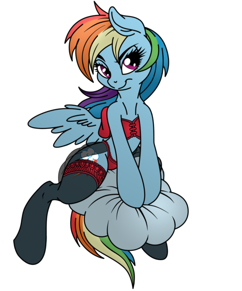 Size: 2500x3000 | Tagged: alternate version, anthro, artist:dfectivedvice, artist:pananovich, clothes, cloud, colored, derpibooru import, female, frilly underwear, lingerie, looking at you, panties, rainbow dash, red underwear, sexy, simple background, solo, solo female, suggestive, transparent background, underwear