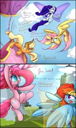 Size: 2400x4000 | Tagged: applejack, artist:madacon, belly button, comic, crazy awesome, derpibooru import, fluttershy, flying contraption, glimmer wings, hot air balloon, pedalcopter, pinkie pie, rainbow dash, rarity, safe, this will end in tears and/or death, twinkling balloon