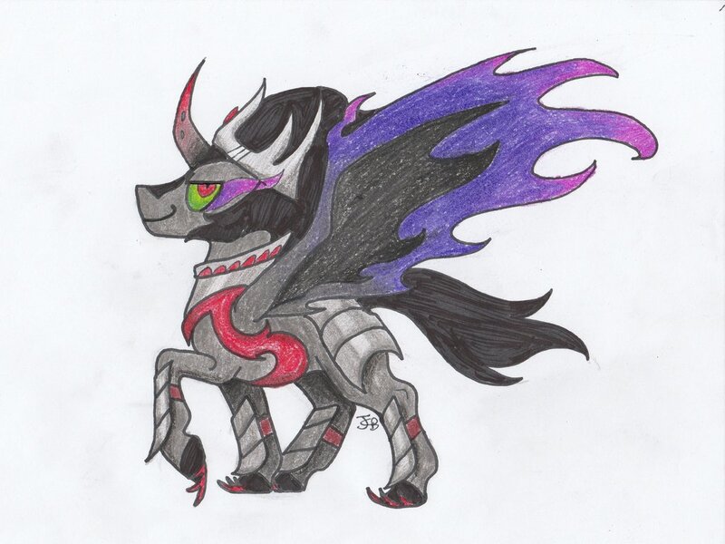 Size: 1024x768 | Tagged: safe, artist:gerbsterpers, derpibooru import, king sombra, alicorn, pony, alicornified, curved horn, dark magic, magic, race swap, raised hoof, solo, sombra eyes, sombracorn, traditional art, xk-class end-of-the-world scenario