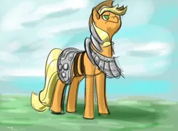 Size: 1280x948 | Tagged: applejack, armor, artist:mxcoriginal, derpibooru import, my little art challenge, safe, solo