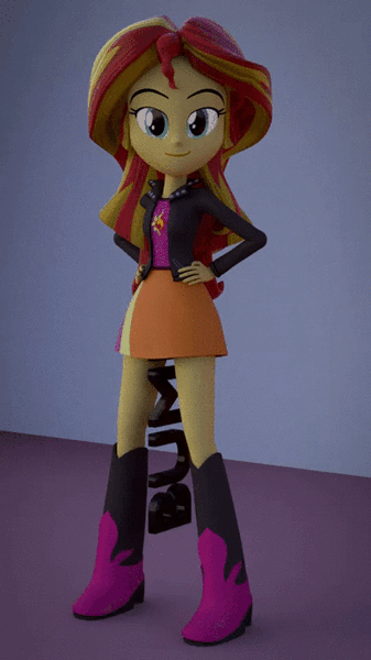 Size: 388x690 | Tagged: questionable, artist:3d thread, artist:creatorofpony, derpibooru import, sunset shimmer, equestria girls, 3d, 3d model, animated, blender, boots, bump, clothes, erection, i have the weirdest boner, implied futa, jacket, looking at you, shirt, skirt, skirt boner, solo, sunrise, wat, weirdest boner, wtf