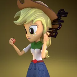 Size: 1000x1000 | Tagged: safe, artist:3d thread, artist:creatorofpony, derpibooru import, applejack, equestria girls, /mlp/, 3d, 3d model, apple, blender, bump, clothes, happy, hat, shirt, skirt, solo, toss