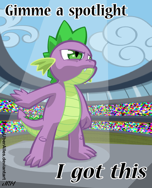 Size: 600x739 | Tagged: artist:texasuberalles, cloudsdale anthem, crowd, derpibooru import, dragon, equestria games, equestria games (episode), male, safe, solo, spike, spotlight, stadium, this will end in tears