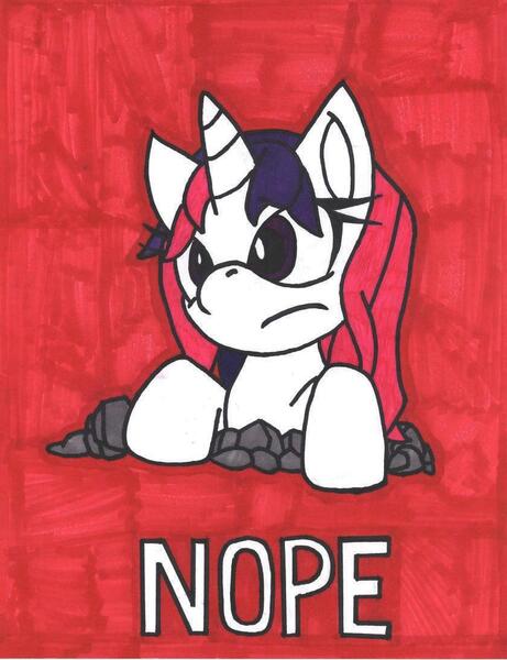 Size: 840x1093 | Tagged: artist:fuzon-s, artist:kallisti, derpibooru import, frown, looking up, mspaintponies, mspaintponies fanart, nope, oc, oc:twilight panda, safe, solo, traditional art, unofficial characters only