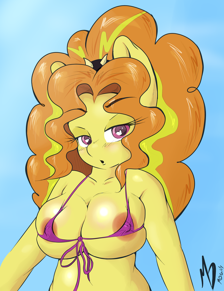 Size: 2549x3313 | Tagged: questionable, artist:mdgusty, derpibooru import, adagio dazzle, anthro, equestria girls, areola, bikini, blushing, breasts, busty adagio dazzle, clothes, erect nipples, female, micro bikini, solo, solo female, swimsuit