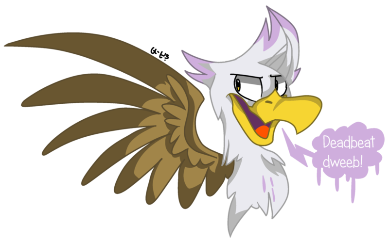 Size: 1024x636 | Tagged: safe, artist:dizzee-toaster, derpibooru import, gilda, gryphon, dialogue, guilder, rule 63, simple background, solo, transparent background