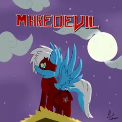 Size: 2500x2500 | Tagged: artist:phoenixswift, blind, clothes, costume, daredevil, derpibooru import, fleetfoot, oc, oc:echo the wonderbolt, safe, superhero