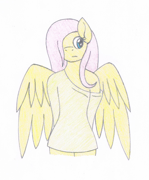 Size: 1223x1474 | Tagged: anthro, artist:fred7162, clothes, derpibooru import, fluttershy, off shoulder, safe, solo