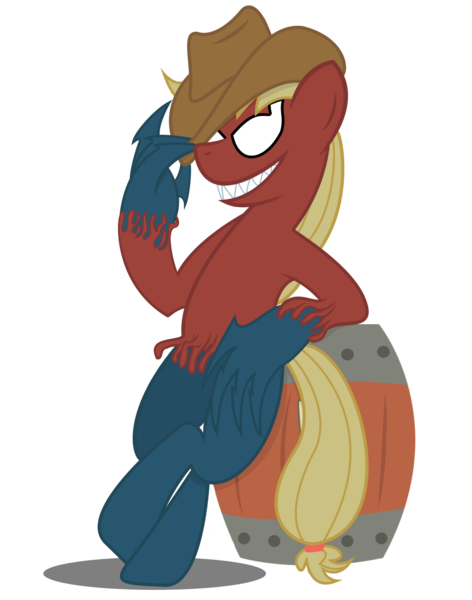 Size: 1024x1303 | Tagged: applejack, artist:gamerpen, crossover, derpibooru import, marvel, marvel comics, safe, spider-man, symbiote, symbiote pony, toxin