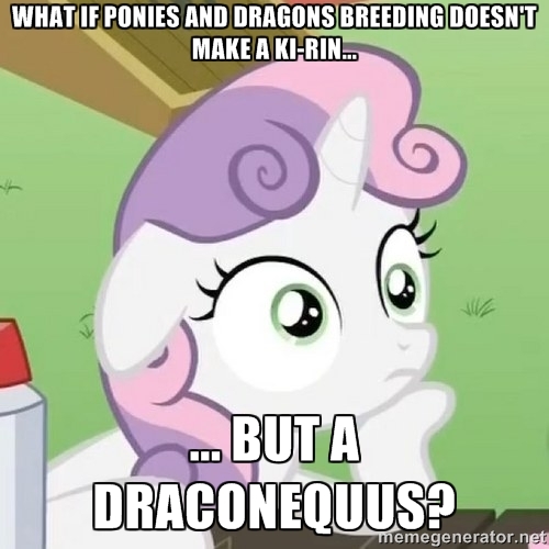 Size: 500x500 | Tagged: safe, derpibooru import, sweetie belle, draconequus, exploitable meme, image macro, meme, solo, sudden clarity sweetie belle