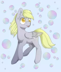 Size: 1700x2000 | Tagged: safe, artist:nyukito, derpibooru import, derpy hooves, pegasus, pony, bubble, female, mare, solo, tongue out