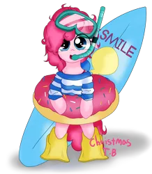 Size: 5500x6300 | Tagged: safe, artist:korchristmas, derpibooru import, pinkie pie, pony, absurd resolution, bipedal, cute, donut, flippers, floaty, goggles, inner tube, simple background, snorkel, solo, summer, transparent background
