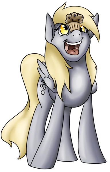 Size: 497x776 | Tagged: safe, artist:baffleddingo, derpibooru import, derpy hooves, pegasus, pony, balancing, cute, derpabetes, eyes on the prize, female, happy, mare, muffin, open mouth, ponies balancing stuff on their nose, simple background, smiling, solo, that pony sure does love muffins, transparent background