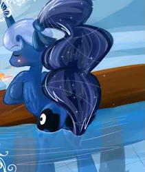 Size: 741x877 | Tagged: alternate hairstyle, artist:blueshadowsmist, blushing, derpibooru import, female, plot, ponytail, princess luna, solo, solo female, suggestive, swimming pool