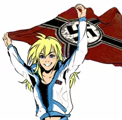 Size: 1286x1260 | Tagged: artist needed, derpibooru import, edit, human, humanized, humanized oc, nazi, oc, oc:aryanne, racism, safe, solo, swastika, unofficial characters only