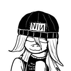 Size: 800x800 | Tagged: artist:silence, beanie, clothes, derpibooru import, fangirl, fangirling, hat, monochrome, nine inch nails, oc, oc:mel, safe, solo, tulpa, unofficial characters only
