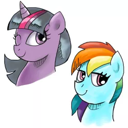 Size: 1000x1000 | Tagged: safe, artist:stockingstreams, derpibooru import, rainbow dash, twilight sparkle, style emulation